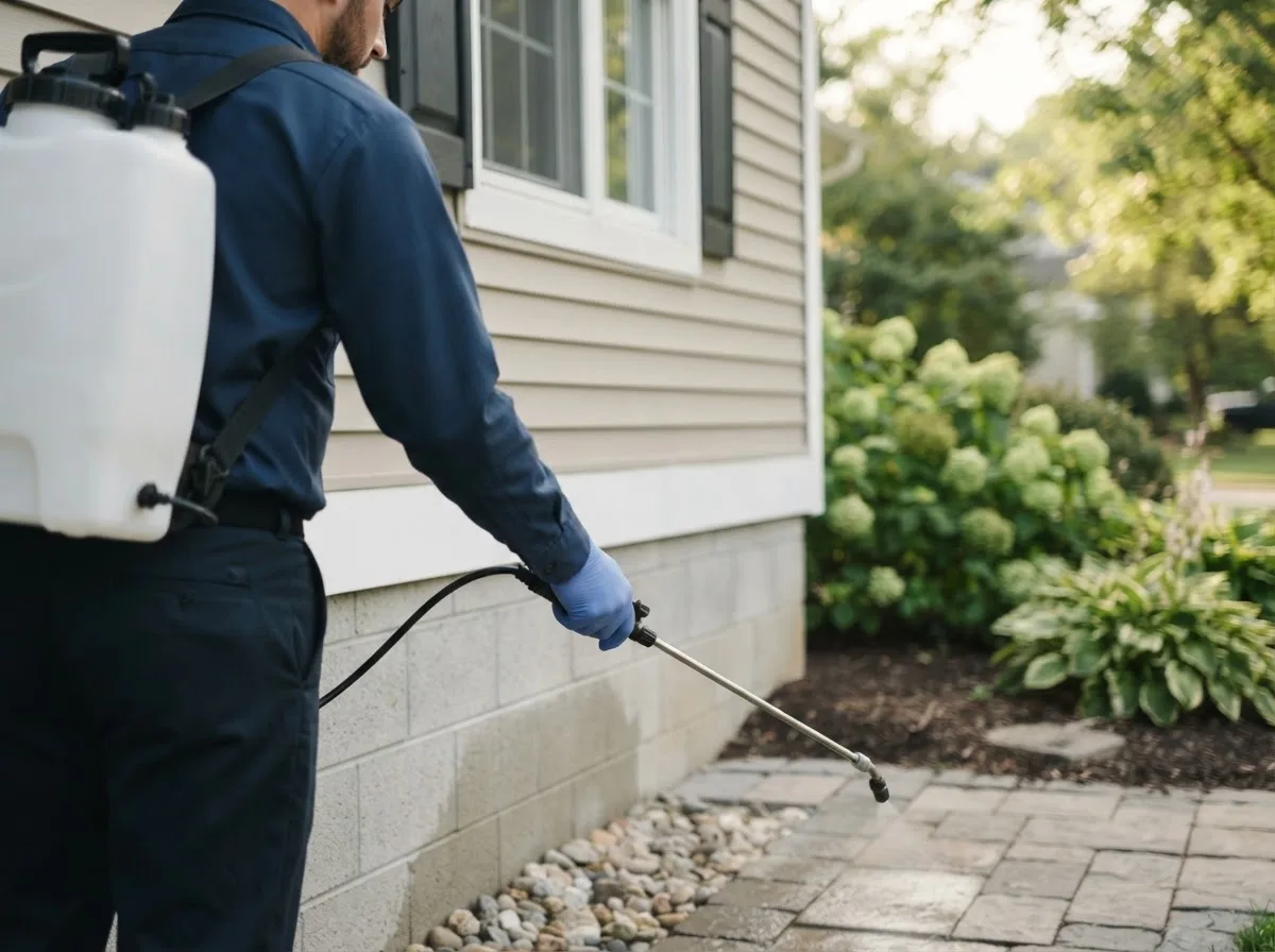 Pest control technician inspecting a home in Waterford, ME
